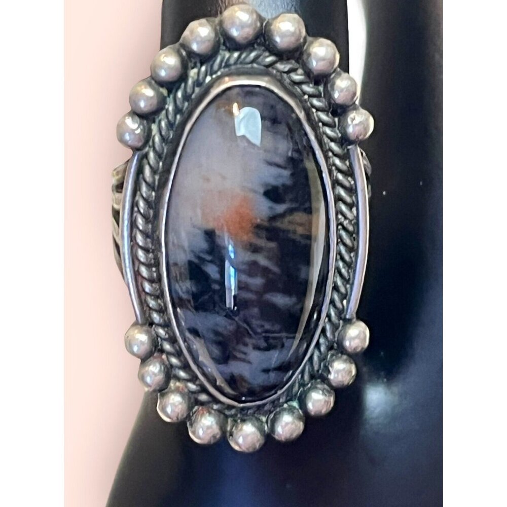 *Sunset In Forest* VTG Native American Sterling Silver Picture Agate Ring 3.25